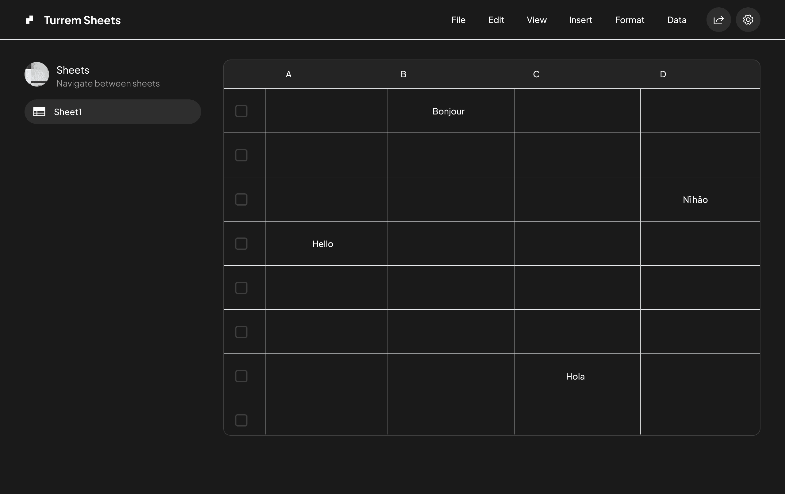Turrem Sheets Interface